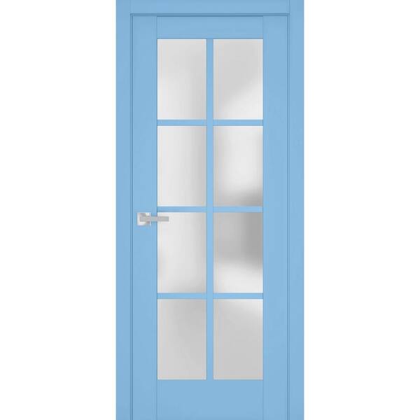 7412 28 in. x 84 in. Right-Hand/Inswing Solid Frosted Glass Aquamarine Single Prehung Interior Door with Hardware