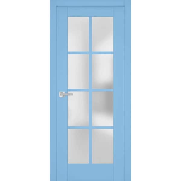 7412 42 in. x 96 in. Right-Hand/Inswing Solid Frosted Glass Aquamarine Single Prehung Interior Door with Hardware