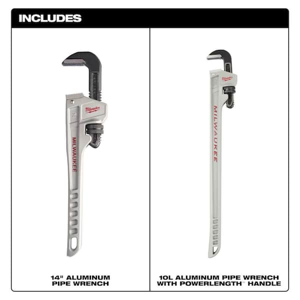 10 in. Long and 14 in. Aluminum Pipe Wrench with Power Length Handle (2-Piece)