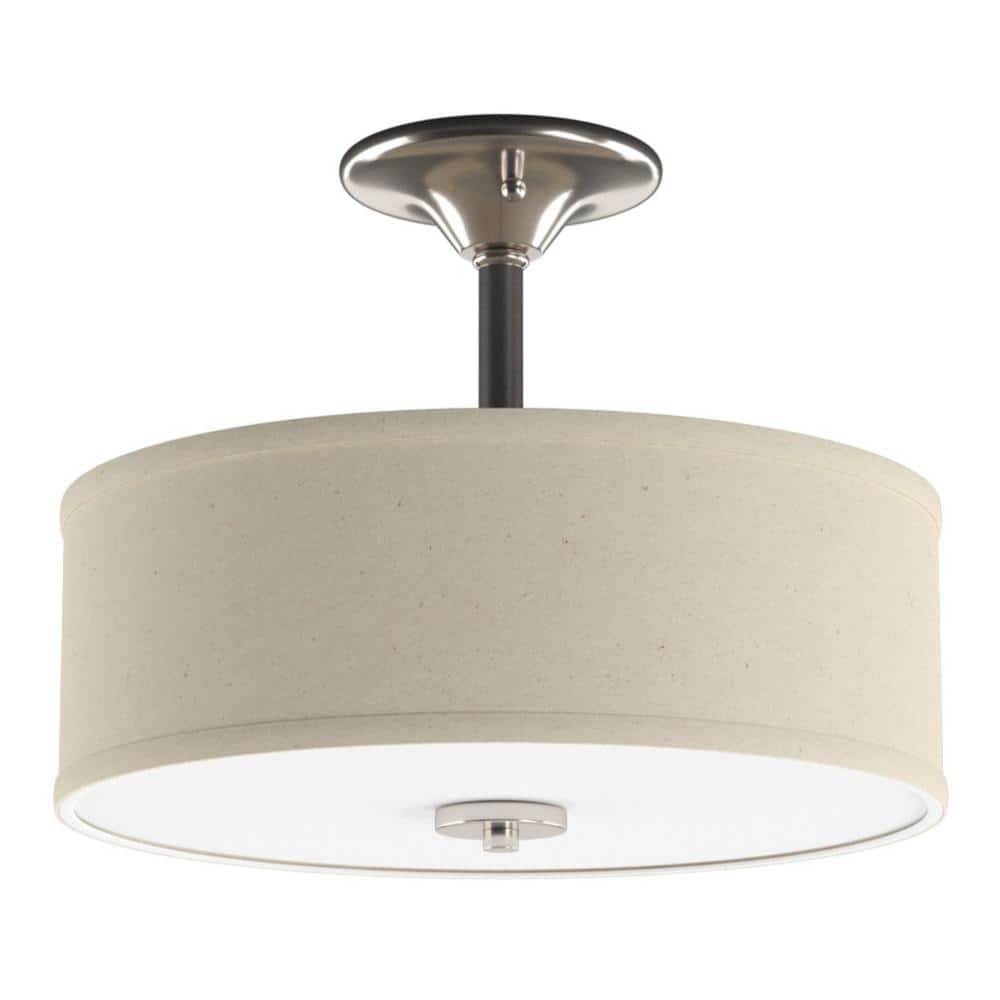 Brushed Nickel Glass Drum Semi-Flush Ceiling Light
