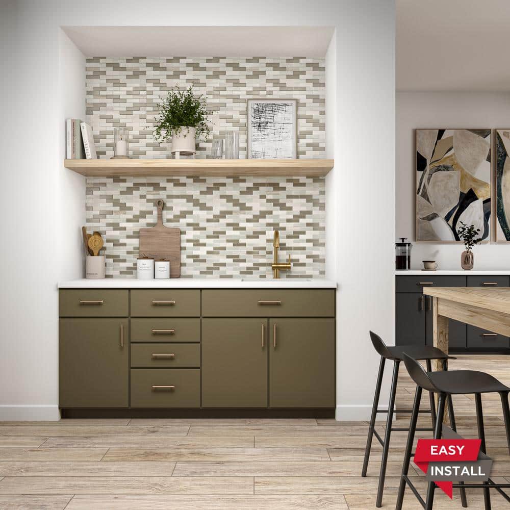 Chenille White Natural Stone and Glass Peel and Stick Mosaic Tile