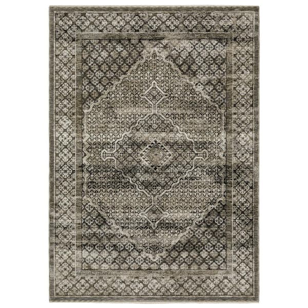 Channing Gray/Beige 2 ft. x 8 ft. Faded Oriental Medallion Polyester Fringe Edge Indoor Runner Area Rug