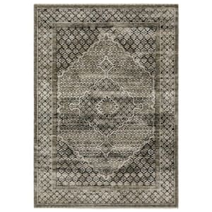 Channing Gray/Beige 6 ft. x 9 ft. Faded Oriental Medallion Polyester Fringe Edge Indoor Area Rug