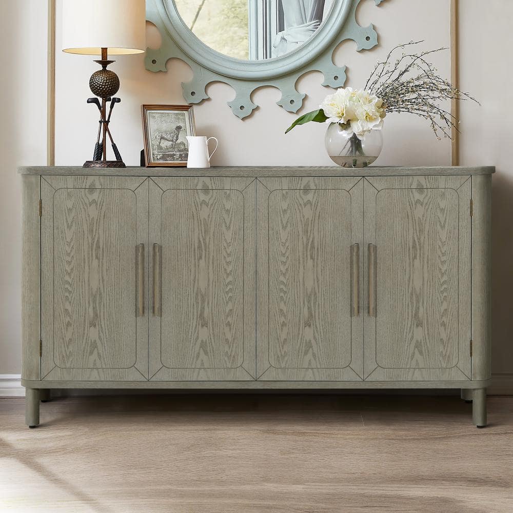 60 in. W x 15.7 in. D x 33 in. H Antique Gray Linen Cabinet Sideboard With 