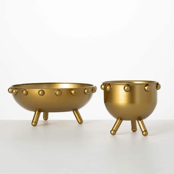 SULLIVANS 5 in. And 6.25 in. Unique Gold Metal Footed Bowls Set of 2