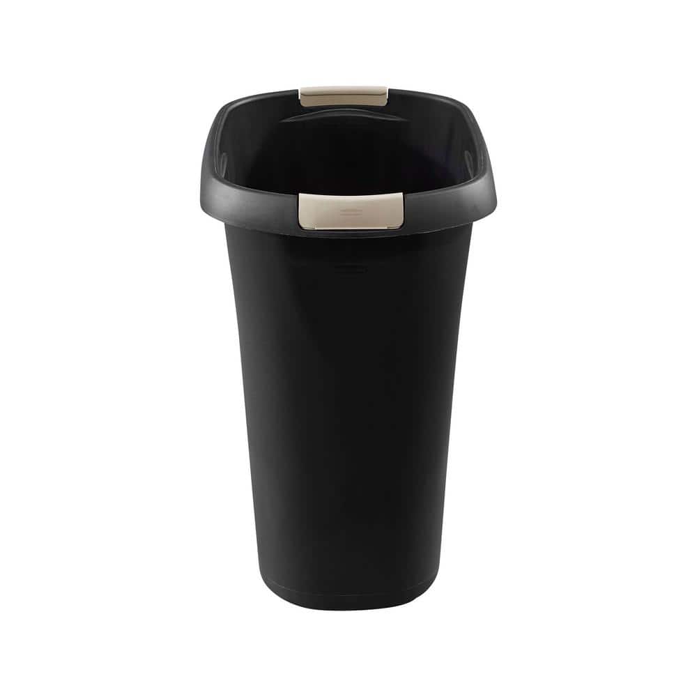 Sleek 8-Gallon Black Plastic Open-Top Kitchen Wastebasket