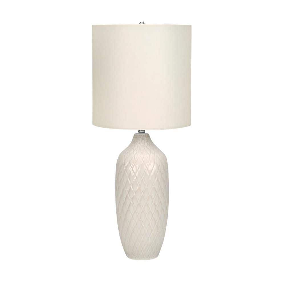 25 in. White Ceramic 1-Light Transitional Table Lamp with Ginger Jar Shape and Ivory Drum Shade for Living Room, Bedroom price history on PriceWatchPro