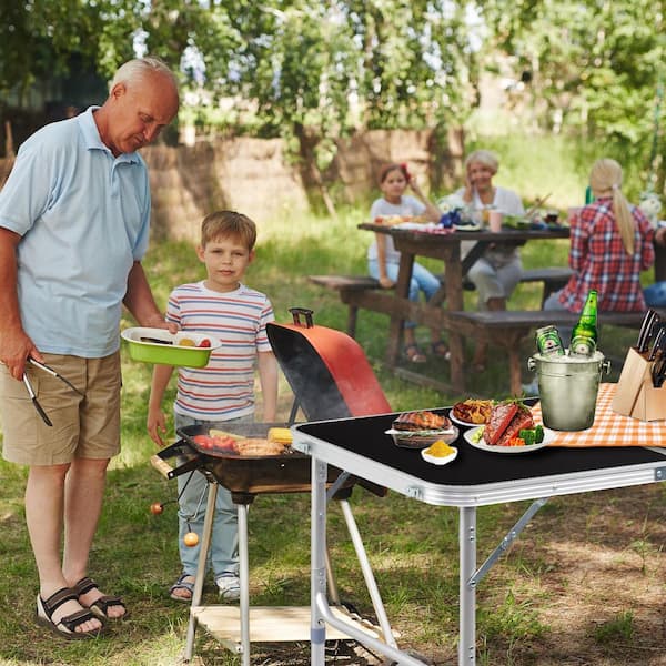 Karl home 35 in. Black Rectangle Aluminum Picnic Tables Seating