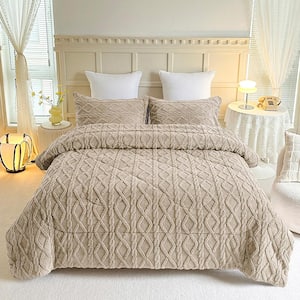 3-Piece Cashmere Fluffy Sherpa Fleece Comforter Set Tufted Bedding Comforter Set 75 in. x 83 in.