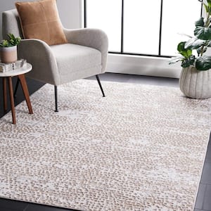 Amelia Beige 7 ft. x 7 ft. Abstract Gradient High-Low Distressed Square Area Rug