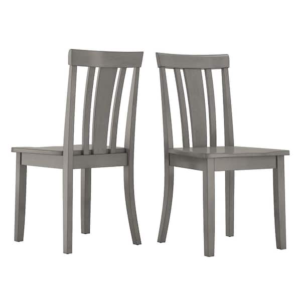 Antique Grey Slat Back Wood Dining Chairs (Set of 2)