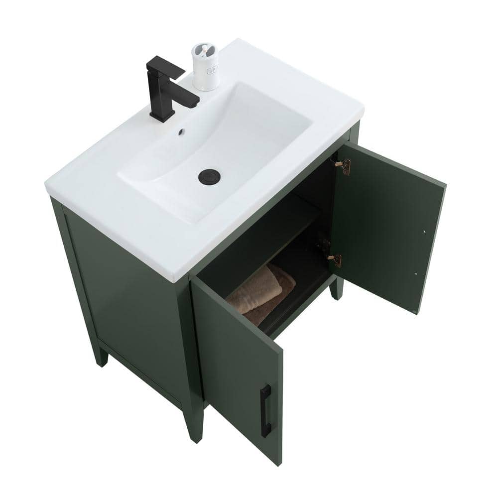 30" Vintage Green Single Sink Bathroom Vanity with Ceramic Top
