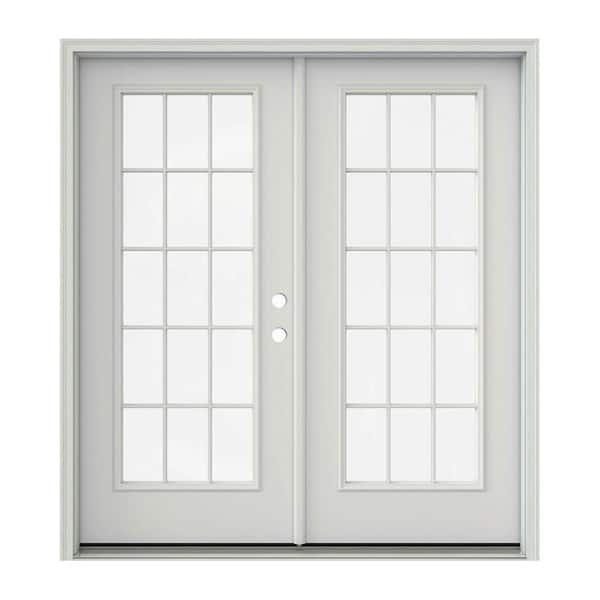 JELD-WEN 60 in. x 80 in. Left-Hand/Inswing 15 Lite Primed Steel Double Prehung Patio Door with Brickmould
