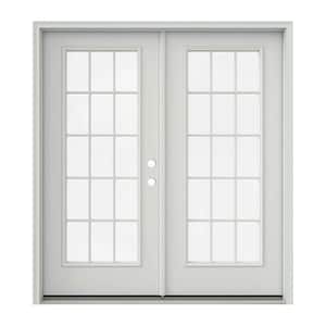 72 in. x 80 in. Left-Hand/Inswing Low-E 15 Lite Primed Steel Double Prehung Patio Door with Brickmould