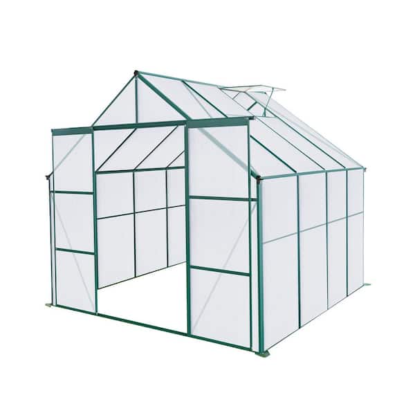 Unbranded 95 in. W x 98 in. D x 90 in. H Green Polycarbonate Walk-in Greenhouse with Raised Base and Anchor Aluminum in All Season