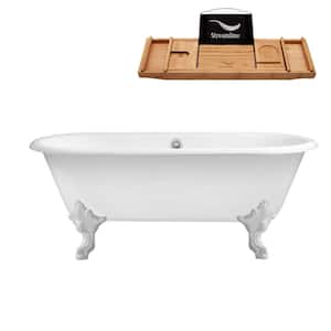 69 in. Cast Iron Clawfoot Non-Whirlpool Bathtub in Glossy White with Glossy White Drain and Glossy White Clawfeet