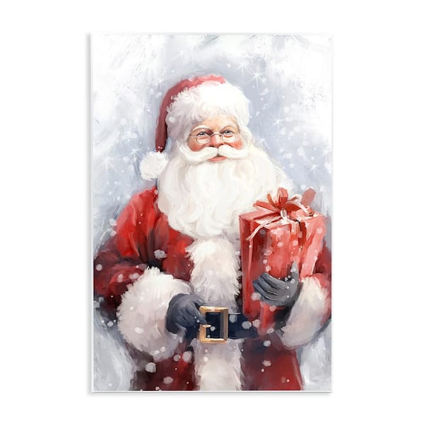 Stupell Industries Santa with Red Gift by Ramona Murdock 1 Piece Unframed Graphic Print People Poster Art Print 15 in. x 10 in.