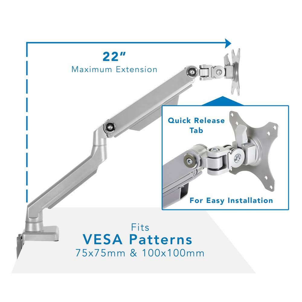 Adjustable Aluminum and Steel Single Monitor Arm Mount