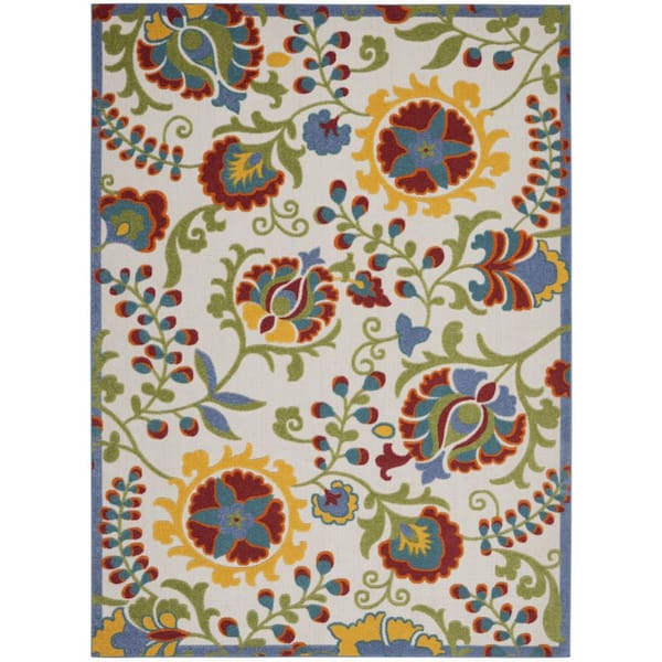 Green, Ivory 12 ft. x 15 ft. Woven Polypropylene Indoor/Outdoor Area Rug