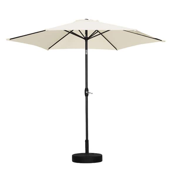 OVASTLKUY 9 ft. Market Patio Outdoor Umbrella with Crank in White with Base
