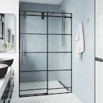 Elan 56 to 60 in. W x 74 in. H Sliding Frameless Shower Door in Matte Black with Clear Glass and Black Grid Design