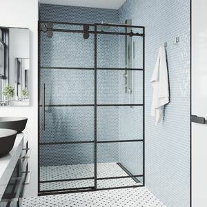 Elan 56 to 60 in. W x 74 in. H Frameless Grid Sliding Shower Door in Matte Black with 3/8 in. (10 mm) Clear Glass