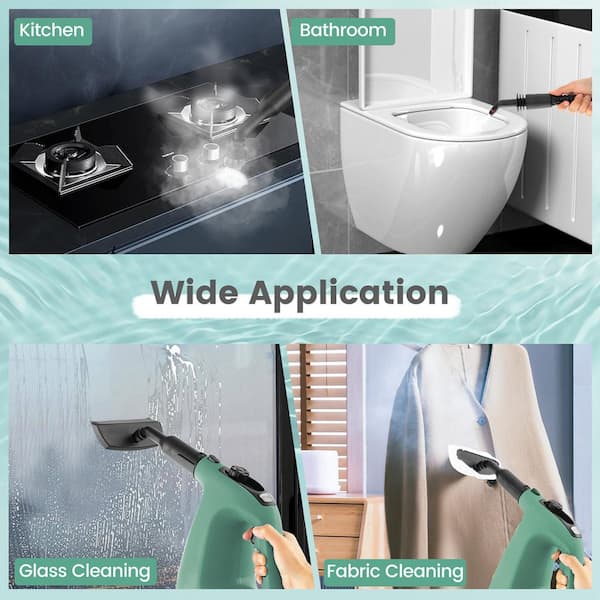 1400-Watt Multipurpose Handheld Steam Cleaner Corded Steam Mop with 14 Accessories Green