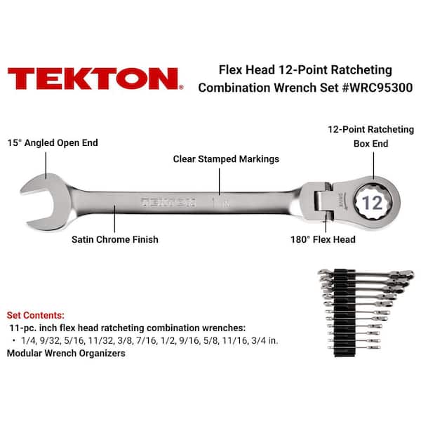 11-Piece (1/4-3/4 in.) Flex Head 12-Point Ratcheting Combination Wrench Set with Modular Slotted Organizer