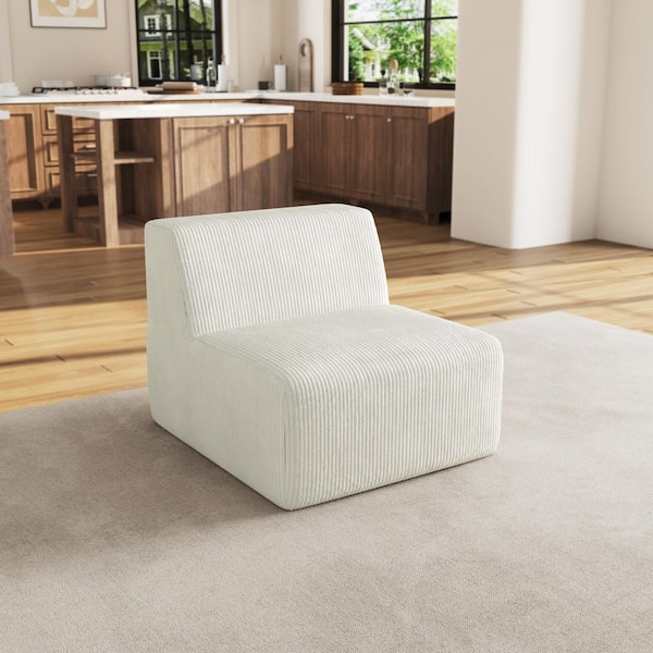 Uixe 34.54 in. Armless Corduroy Rectangle Sectional Center 1-Seat Sofa in Beige (Set of 1)