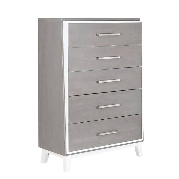 Benjara 18 In. Gray And White 5-Drawer Wooden Chest Of Drawers BM271439 ...