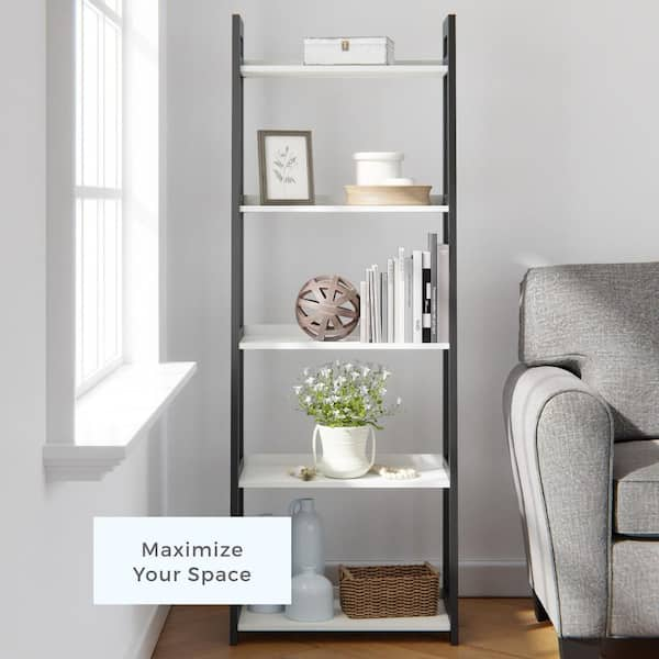 Lavish Home 5-Tier Ladder Bookshelf - Leaning Decorative Shelves, White