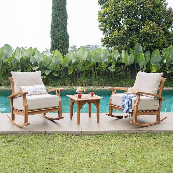 Cambridge Casual Caterina 3-Piece Teak Outdoor Conversation Set with Beige Cushion