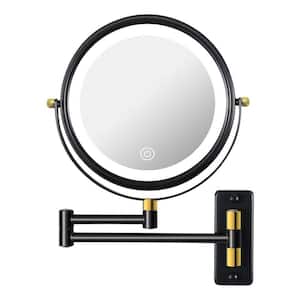 8.6 in. W x 8.6 in. H Round 1x/10x Magnifying Wall Mounted Black and Gold Bathroom Makeup Mirror with LED Lights