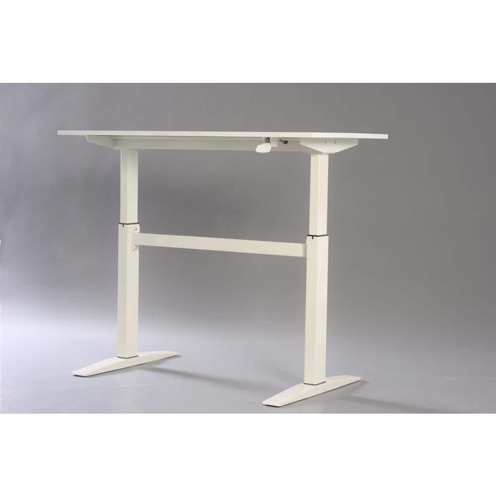 White Adjustable Height Standing Office Desk with Wood Top