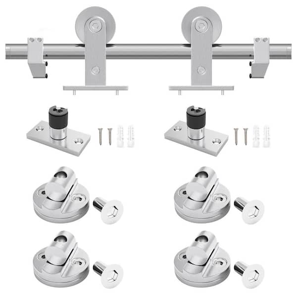 WINSOON 5 ft./60 in. Stainless Steel Sliding Barn Door Hardware Kit T Shaped Wheel for Single Door with Non-Routed Floor Guide