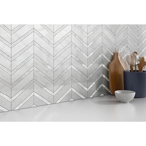 Intrigue Mirror 11.64 in. x 12.19 in. Chevron Polished Marble Mosaic Tile (0.985 sq. ft./Each, Sold in Case of 5 Pieces)
