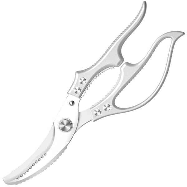 Silver Stainless Steel Heavy Duty Poultry Shears with Non Slip Handle Safety Lock for Chicken Meat Cutting Turkey Fish