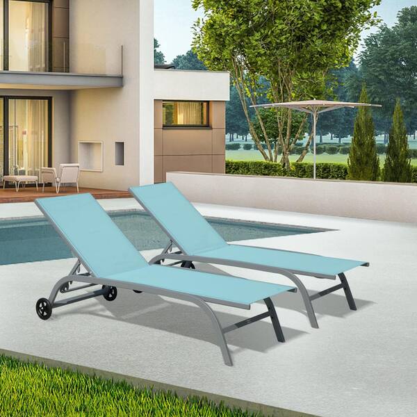 domi outdoor living 2-Piece Turquoise Blue Outdoor Adjustable Chaise ...