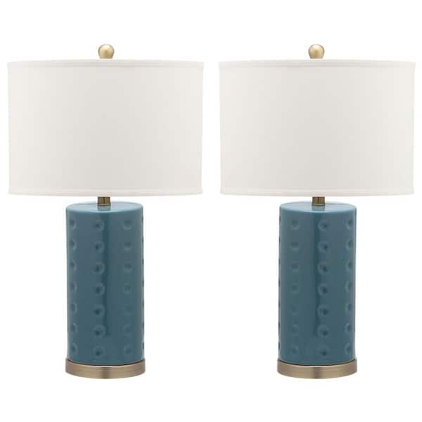 SAFAVIEH Roxanne 26 in. Blue Ceramic Table Lamp with White Shade (Set of 2)