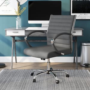 Kiddle Gray Faux Leather Seat Short Office Chair with Non-Adjustable Arm