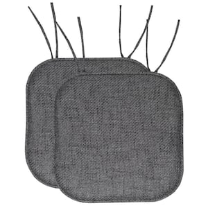Herringbone Memory Foam Square 16 in. W x 16 in. D Non-Slip Back, Chair Seat Cushion with Ties (2-Pack), Black