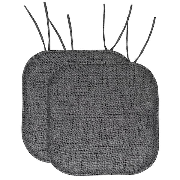 Sweet Home Collection Herringbone Memory Foam Square 16 in. W x 16 in. D Non-Slip Back, Chair Seat Cushion with Ties (2-Pack), Black