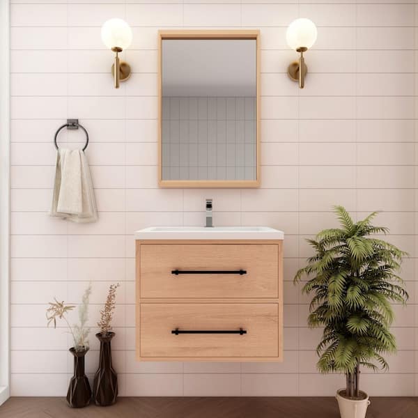 BV Better Vanity Victoria 24 in. W x 20 in. D x 22 in. H Single Sink Floating Bath Vanity in Red Oak with White Acrylic Top