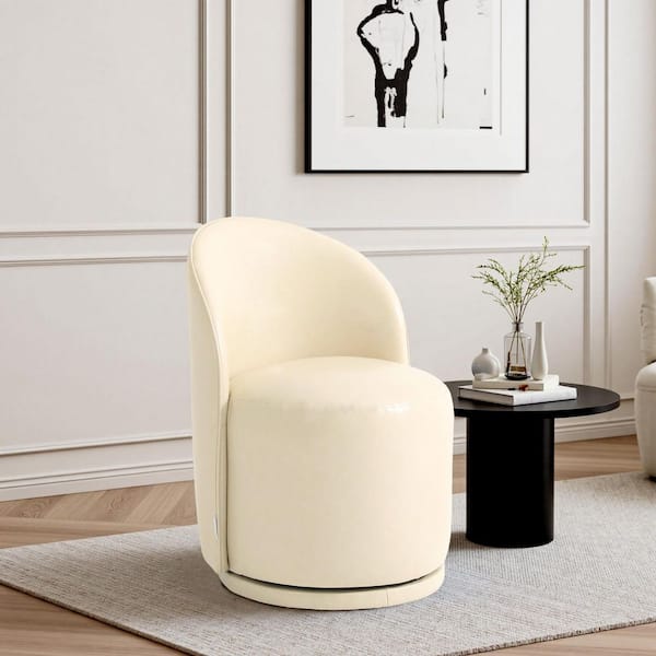 Cream PU Leather Swivel Accent Barrel Chair (Set of 1)