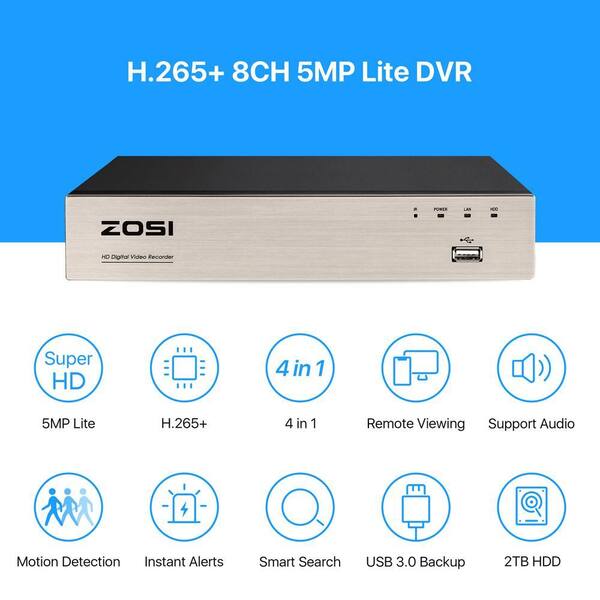ZOSI 8-Channel 1080P DVR 2TB Video Surveillance System with 4