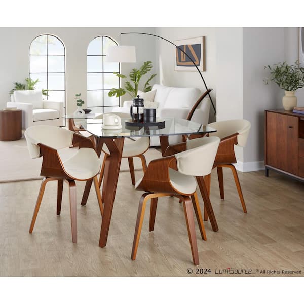 Lumisource Curvo Walnut Wood and Cream Fabric Chair (Set of 2)