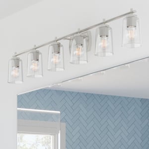 Adley48.5 in. 6-Light Brushed Nickel with Clear Glass Shades New Traditional Bath Vanity Light for Bath