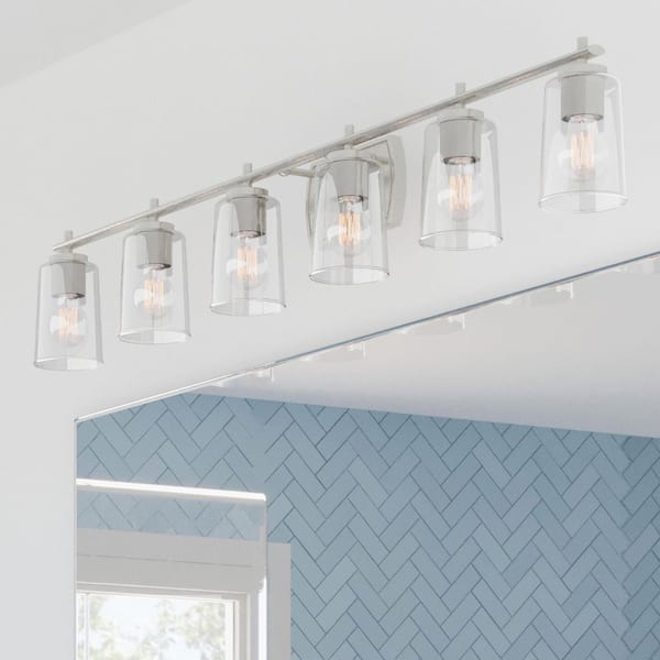 Adley48.5 in. 6-Light Brushed Nickel with Clear Glass Shades New Traditional Bath Vanity Light for Bath
