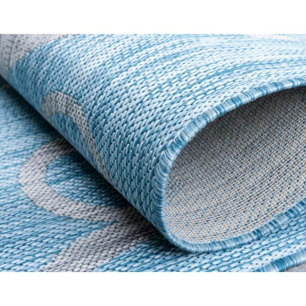 Aqua Blue 9' x 12' Abstract Synthetic Outdoor Rug