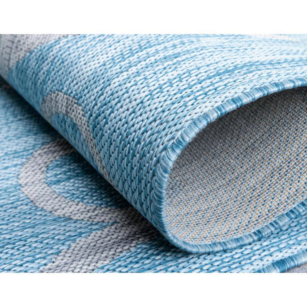 Light Aqua and Ivory Flat Woven Outdoor Runner Rug